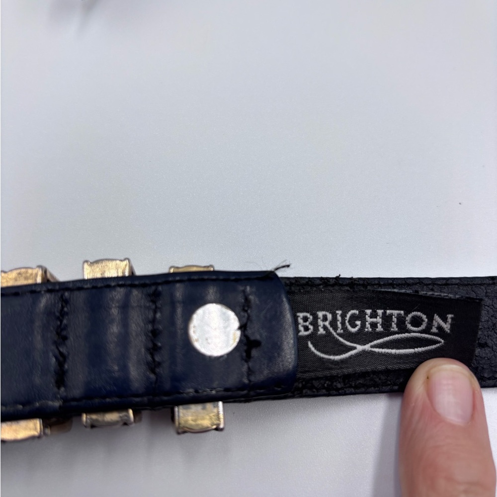 Vtg 90s BRIGHTON Leather Belt Silver Buckle Size Large/38-40 40514 Navy Ornate - Picture 4 of 9